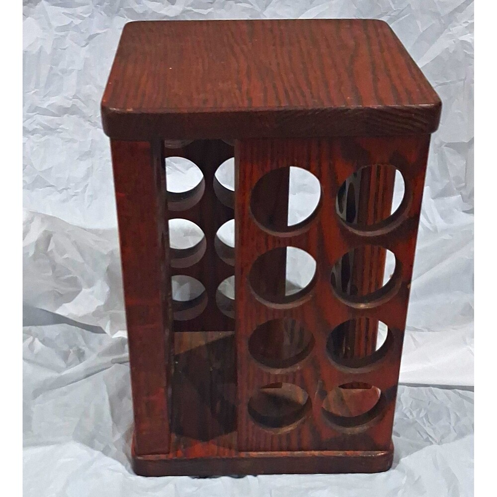 Vtg Wood Spice Rack, Spinning 32-Compartment Rectangular Brown Walnut Tone